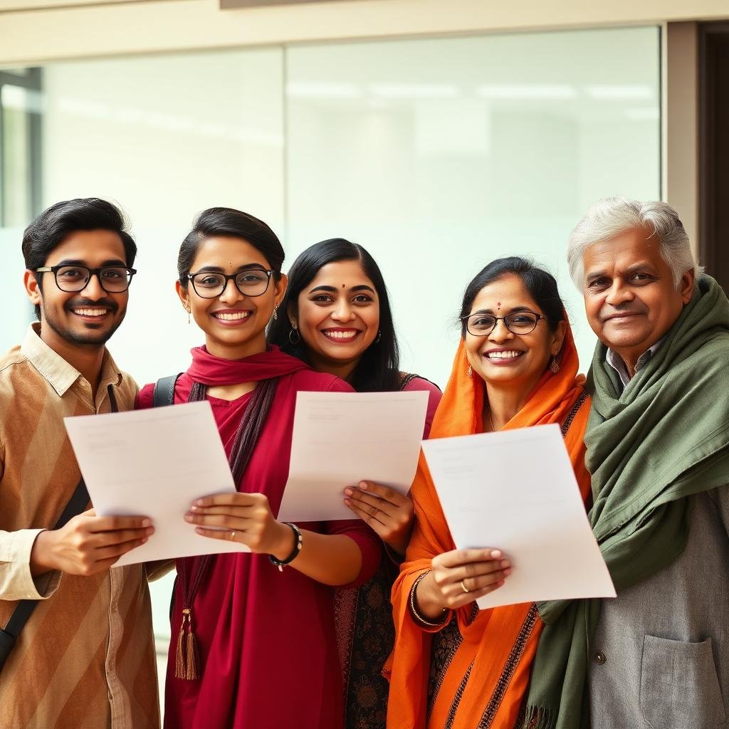 Happy students with their admission letters